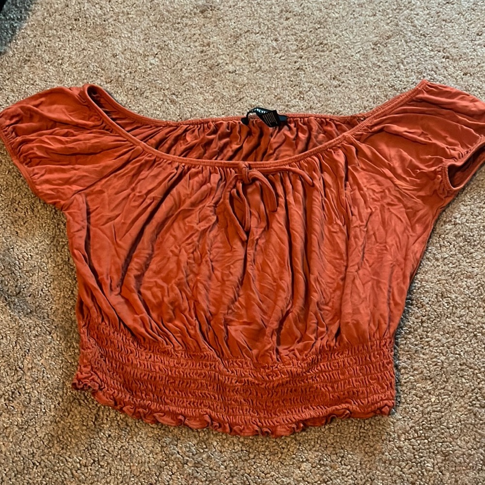 forever 21 dark orange off the shoulder blouse